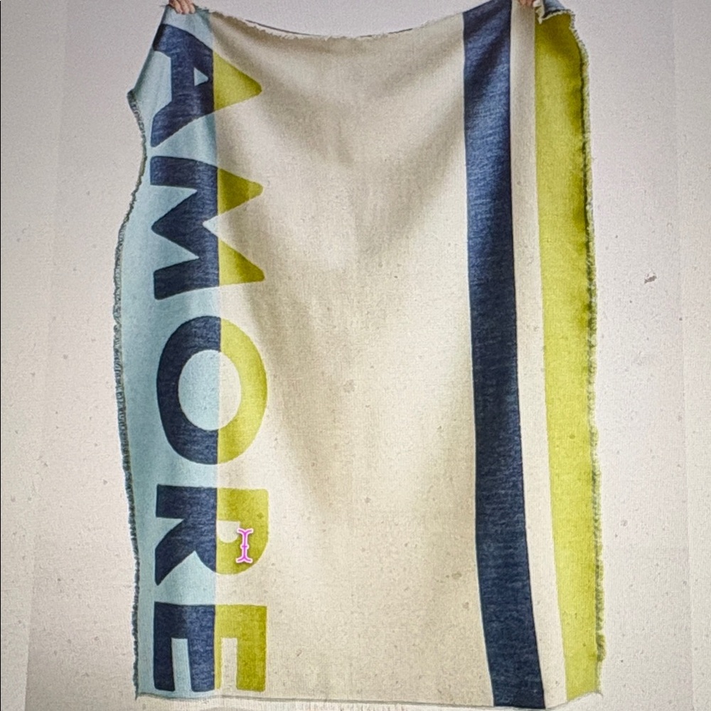 Anthropologie Woven " Amore" ❤️Jacquard Patterned Blue and Green Throw Blanket